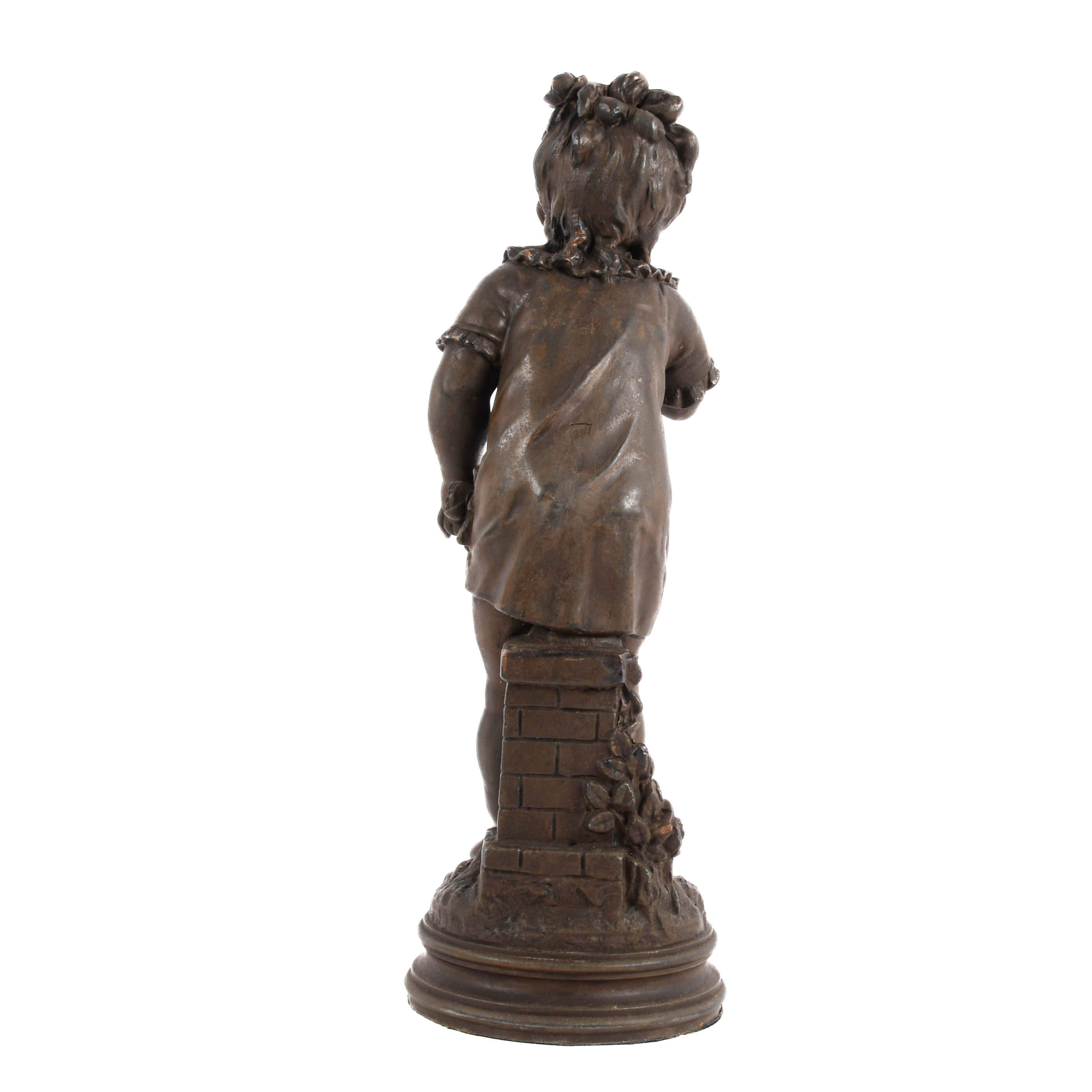 Spelter Garden Flower Girl Sculpture After Nicolas Constant Cadaix-2