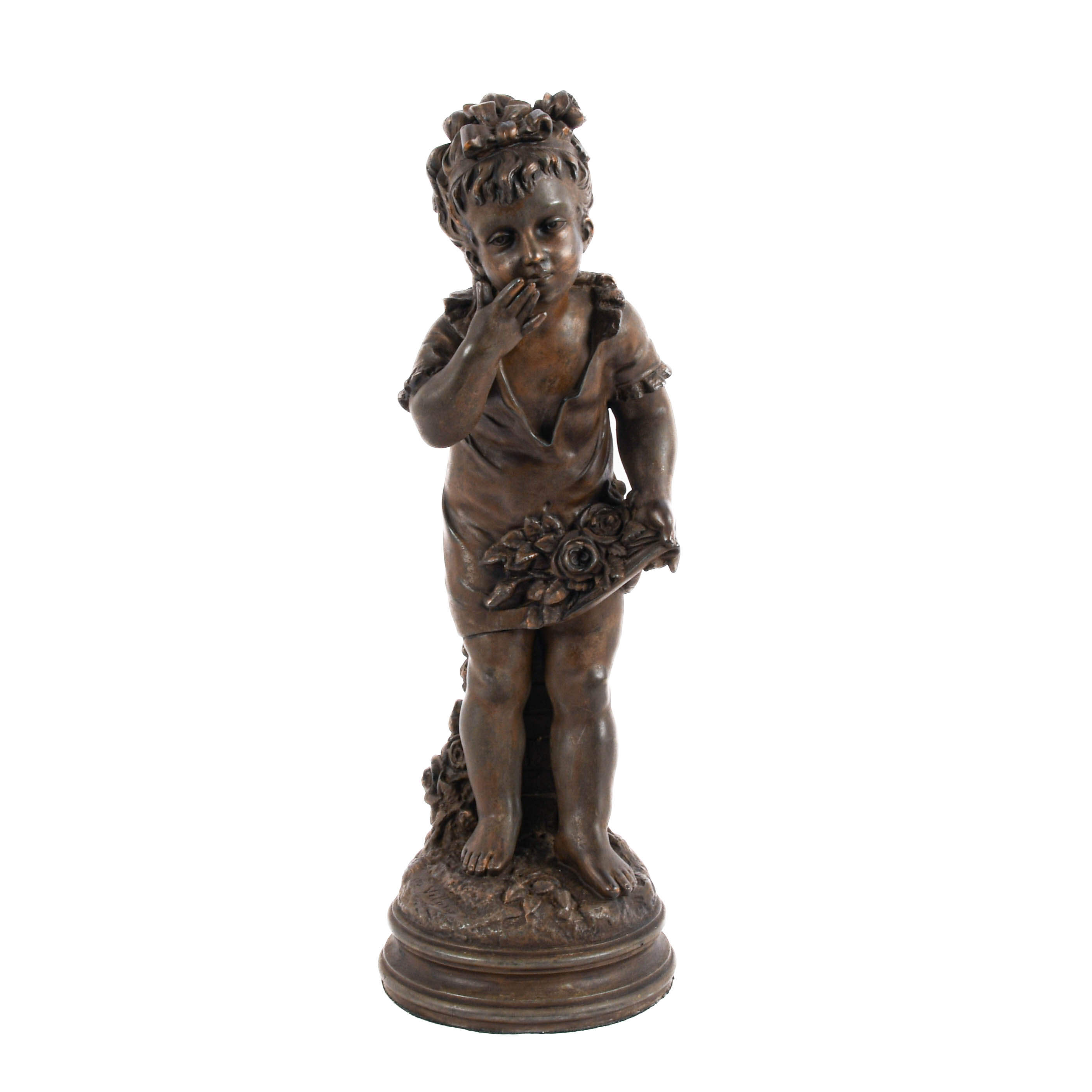 Spelter Garden Flower Girl Sculpture After Nicolas Constant Cadaix-1