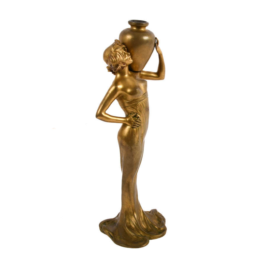 Art Nouveau Bronze Lady Statue by Suzanne Bizard-5