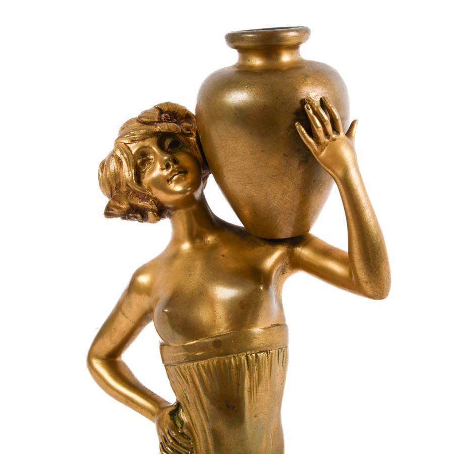 Art Nouveau Bronze Lady Statue by Suzanne Bizard-2