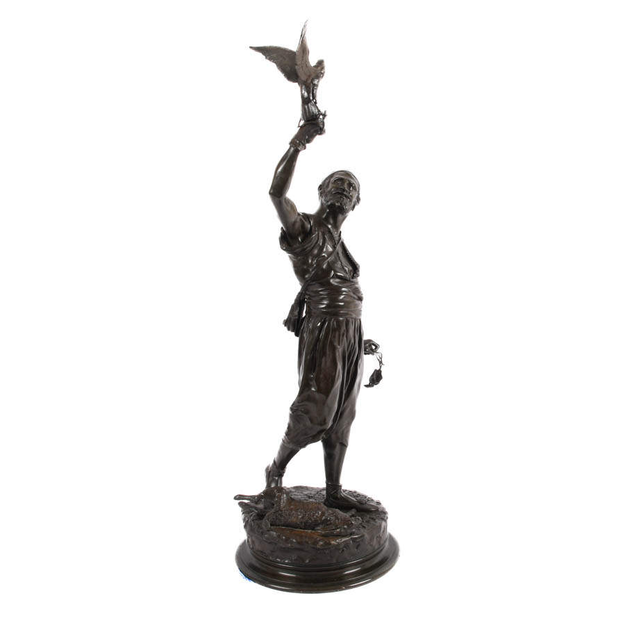 Antique Bronze Statue by Pierre-Jules Mêne "The Arab Falconer"-3