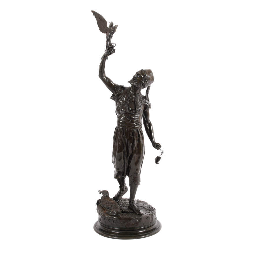 Antique Bronze Statue by Pierre-Jules Mêne "The Arab Falconer"-1