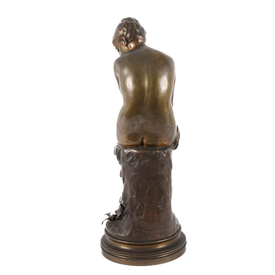 "Les Hirondelles" French Bronze Seated Nude Auguste Joseph Peiffer-5