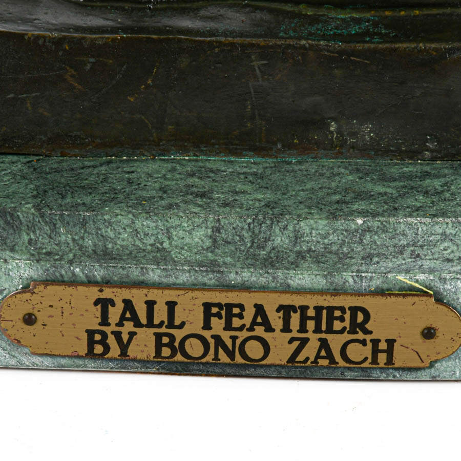 Signed Bruno Zach "Tall Feather" Bronze Sculpture-2