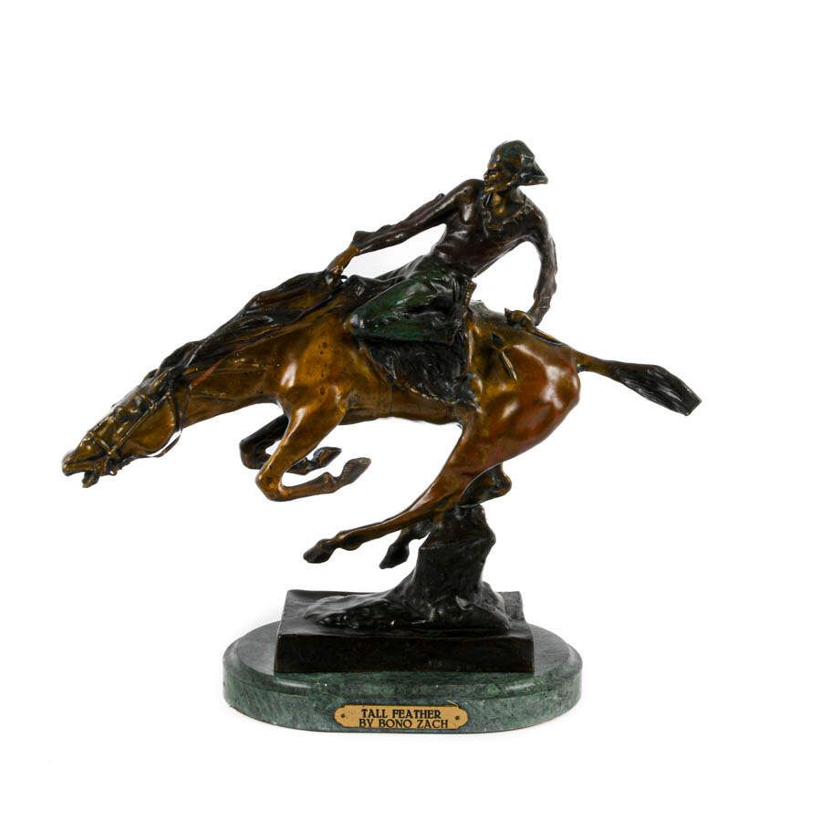 Signed Bruno Zach "Tall Feather" Bronze Sculpture-1