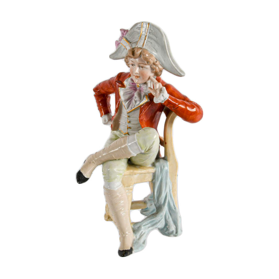 Antique German Porcelain Seated Man Statue-6