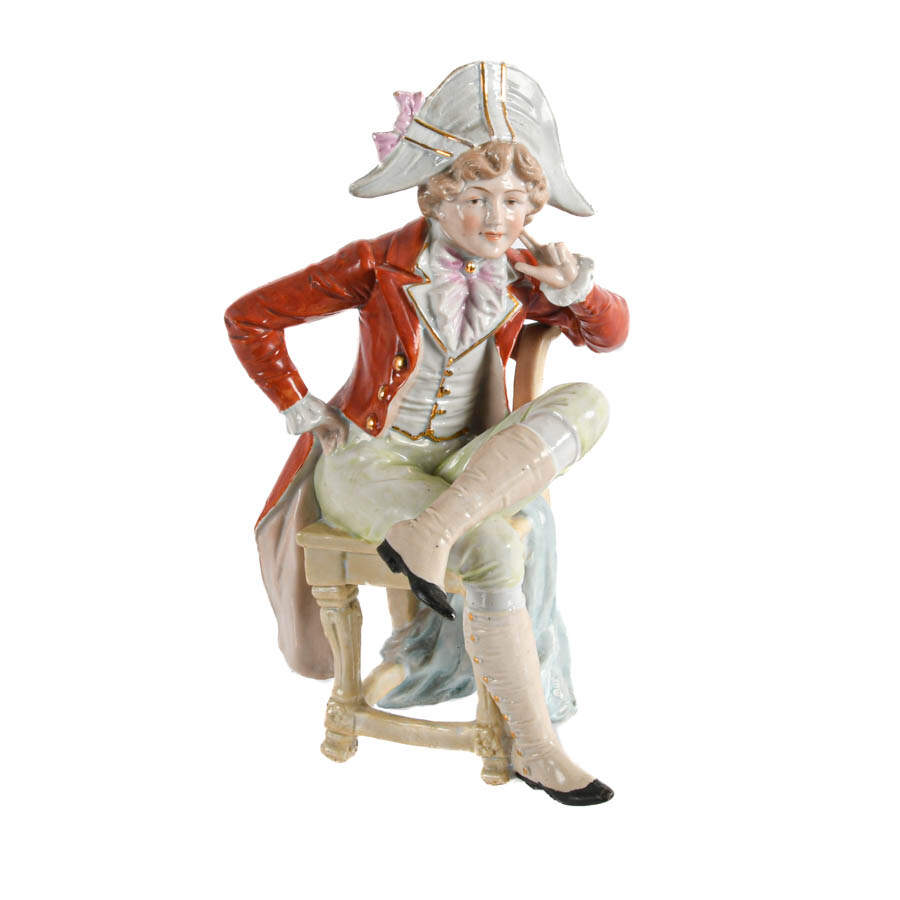 Antique German Porcelain Seated Man Statue-1