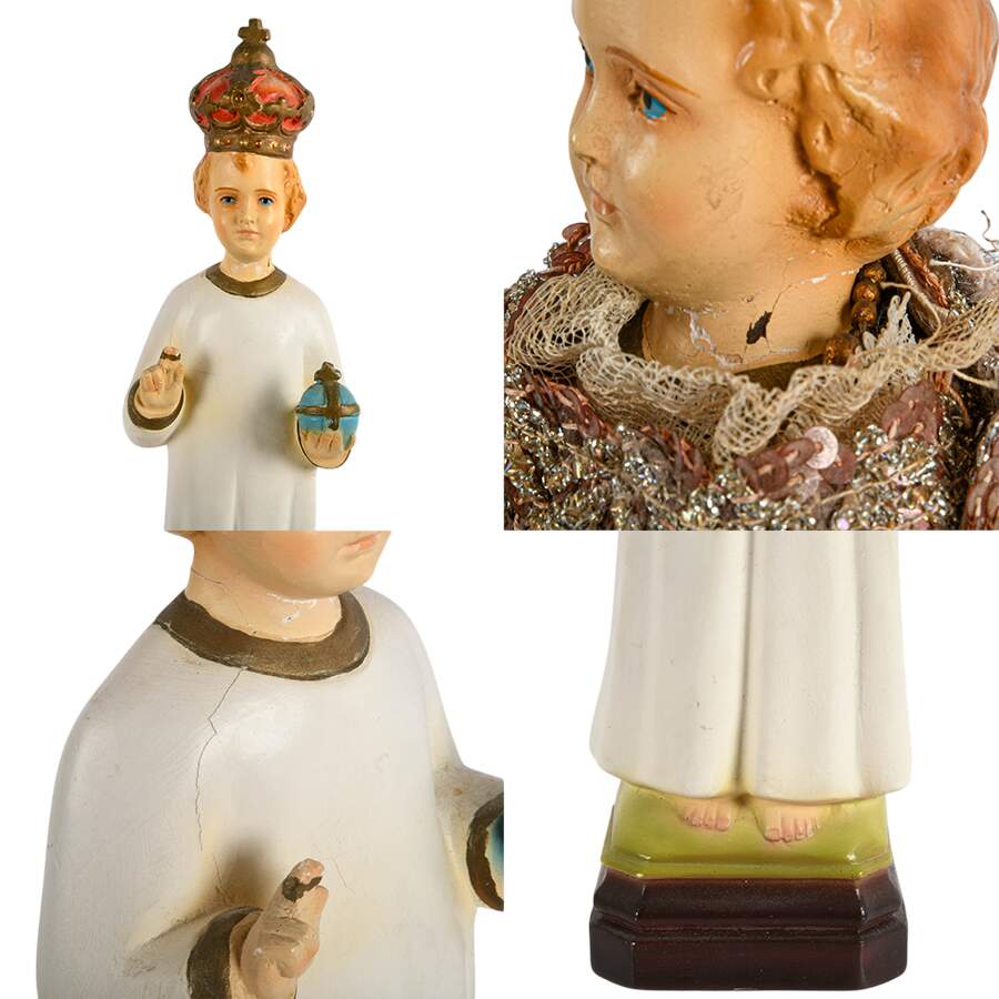 Mid-Century Jesus of Prague Chalkware Statue-7
