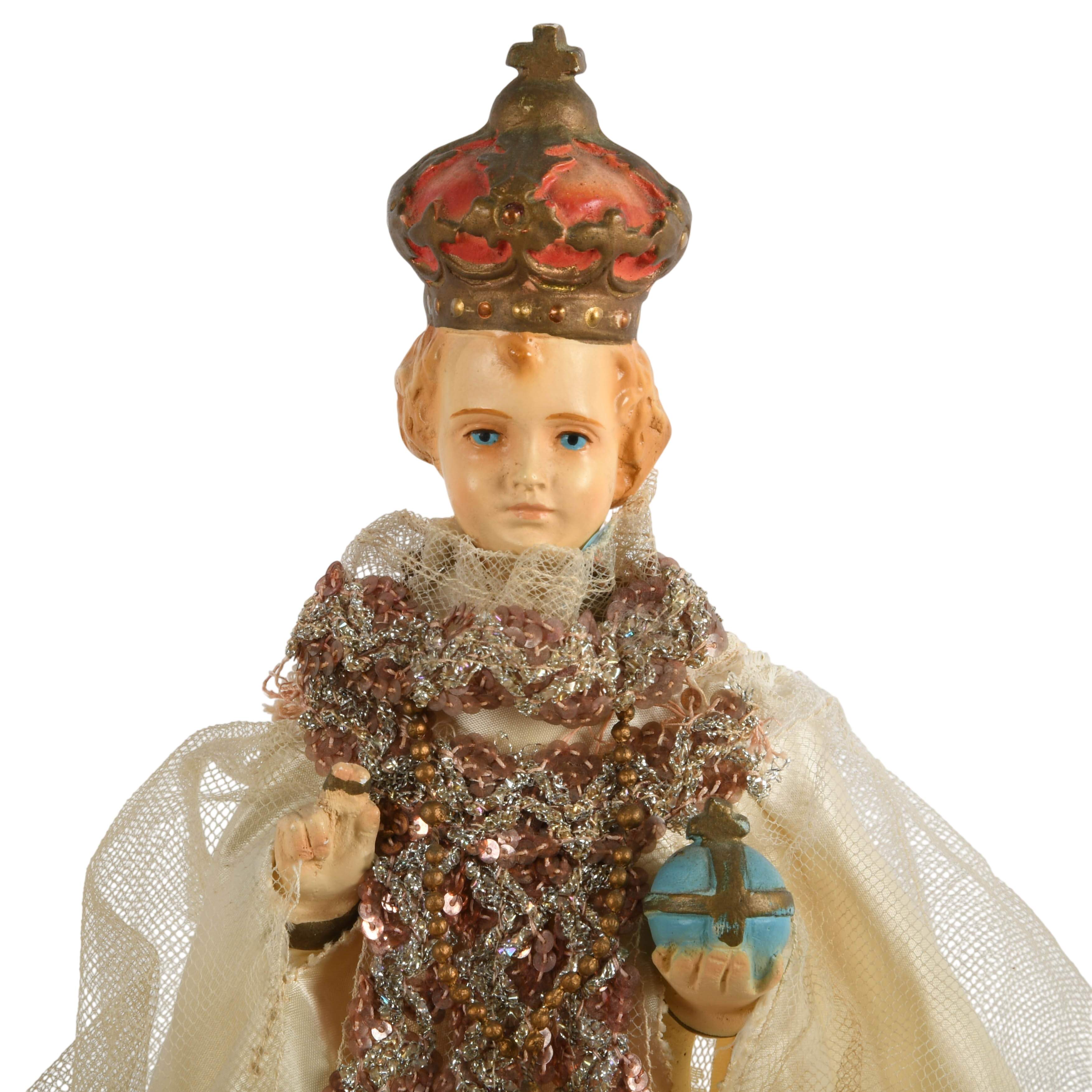 Mid-Century Jesus of Prague Chalkware Statue-6