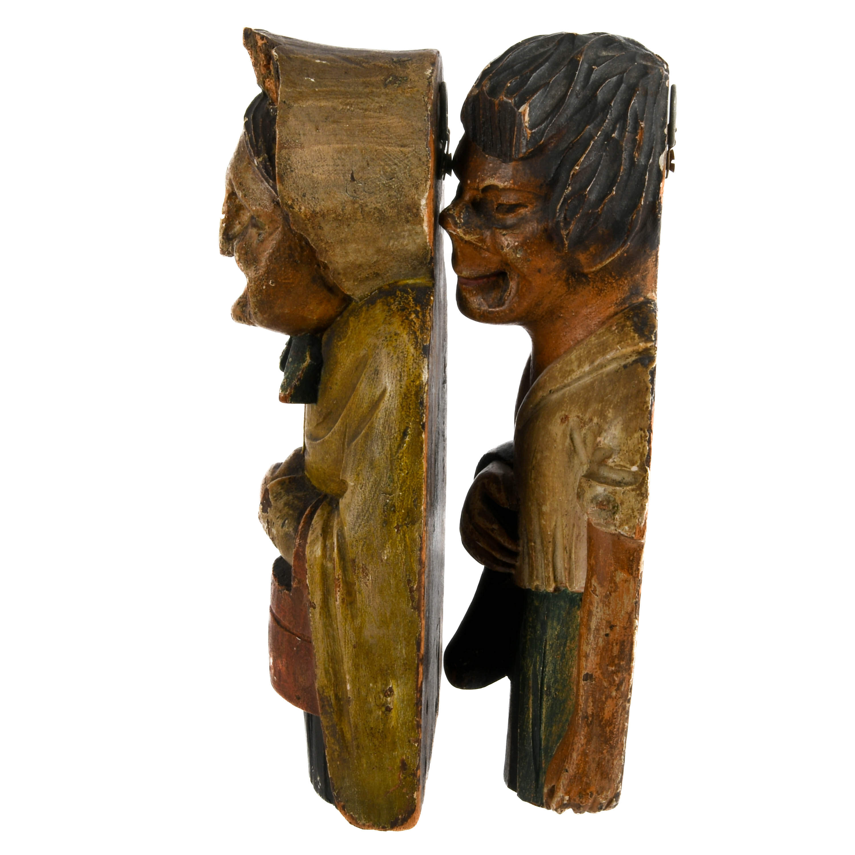 Antique Pair of Hand-Carved Mother and Son Polychrome Wood Figures-7