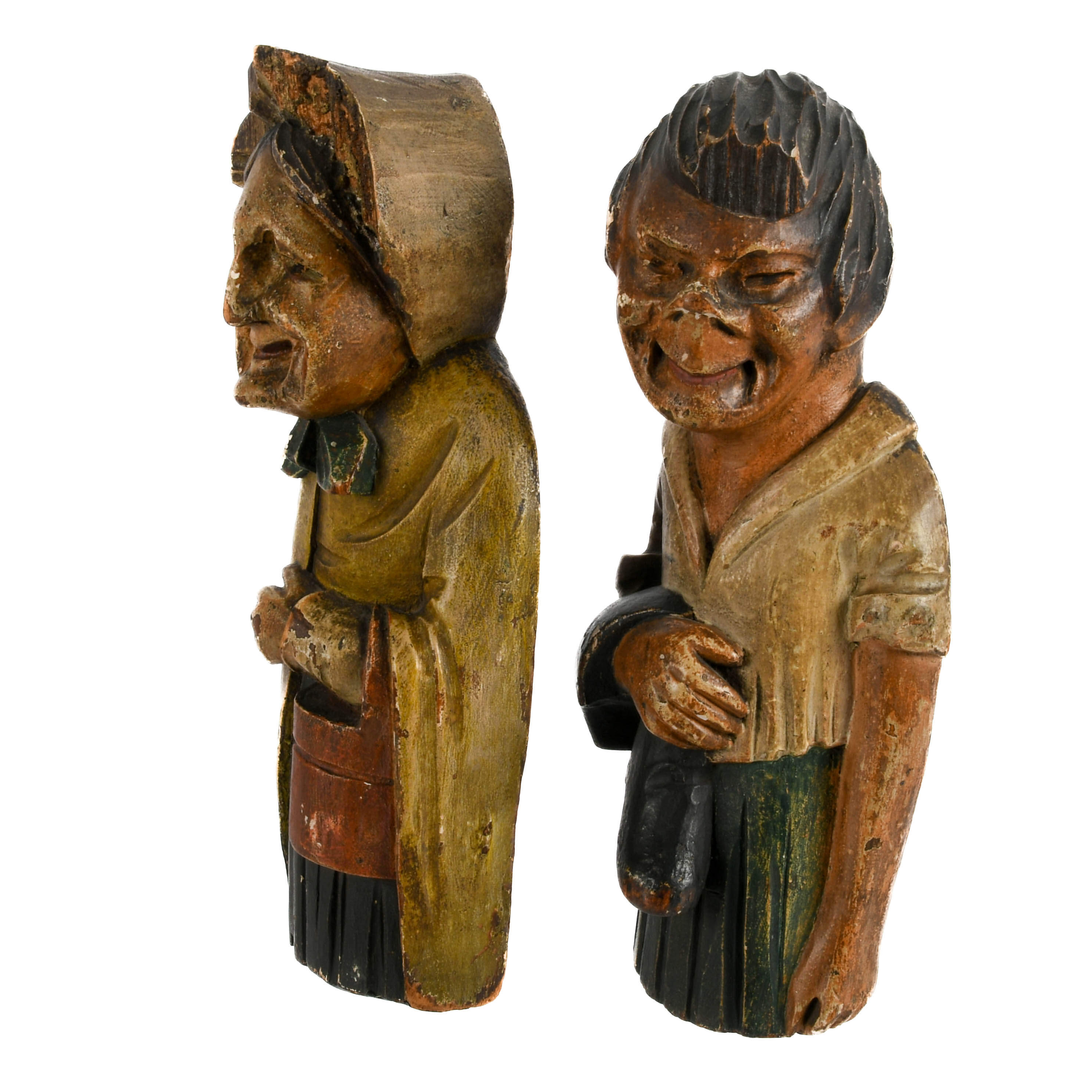 Antique Pair of Hand-Carved Mother and Son Polychrome Wood Figures-6