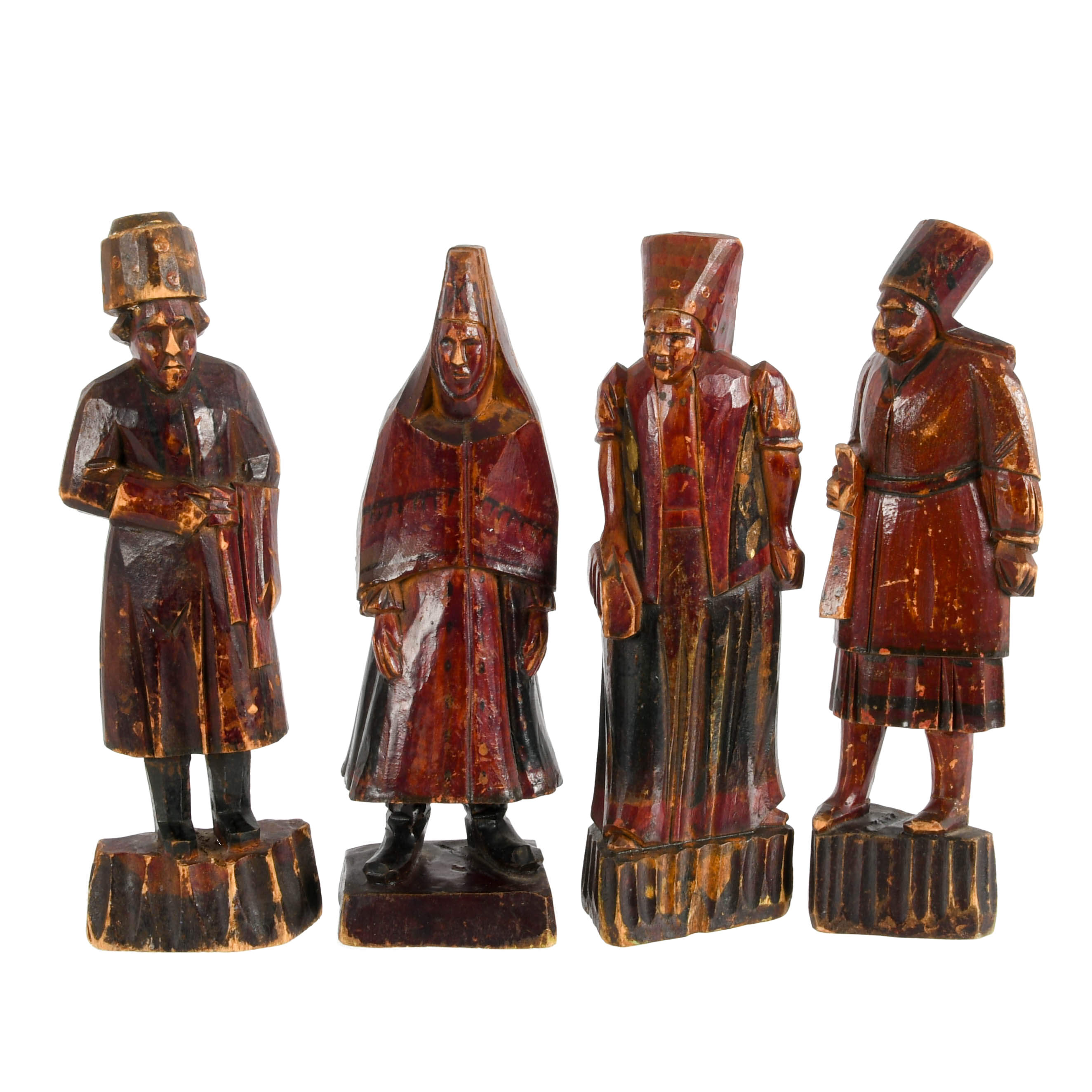 Group of Four Russian Folk-Art Hand-Carved Painted Wood-1