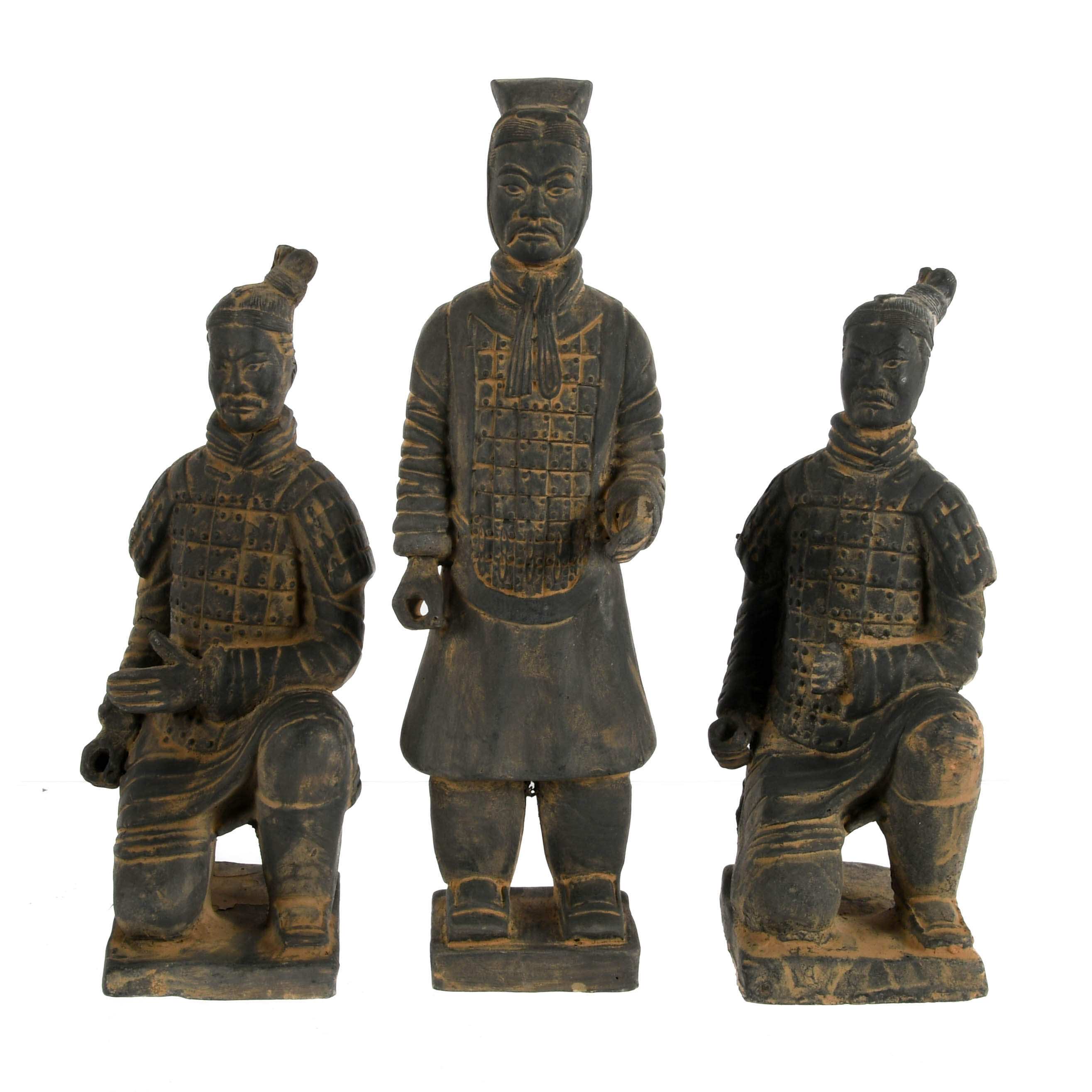 Group of Three Pottery Terracotta Warriors-1