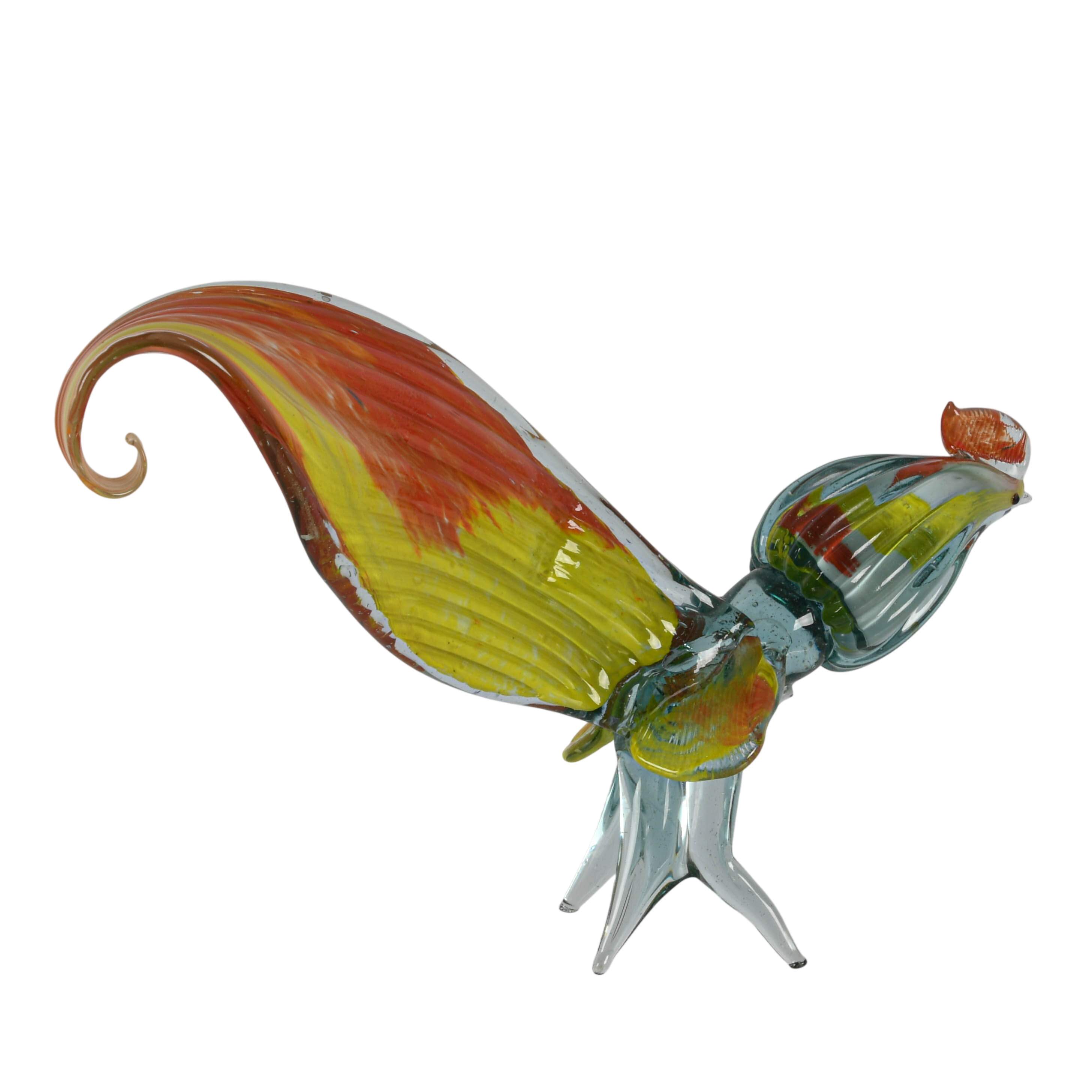 Mid-Century Hand-Blown Murano Glass Rooster-4