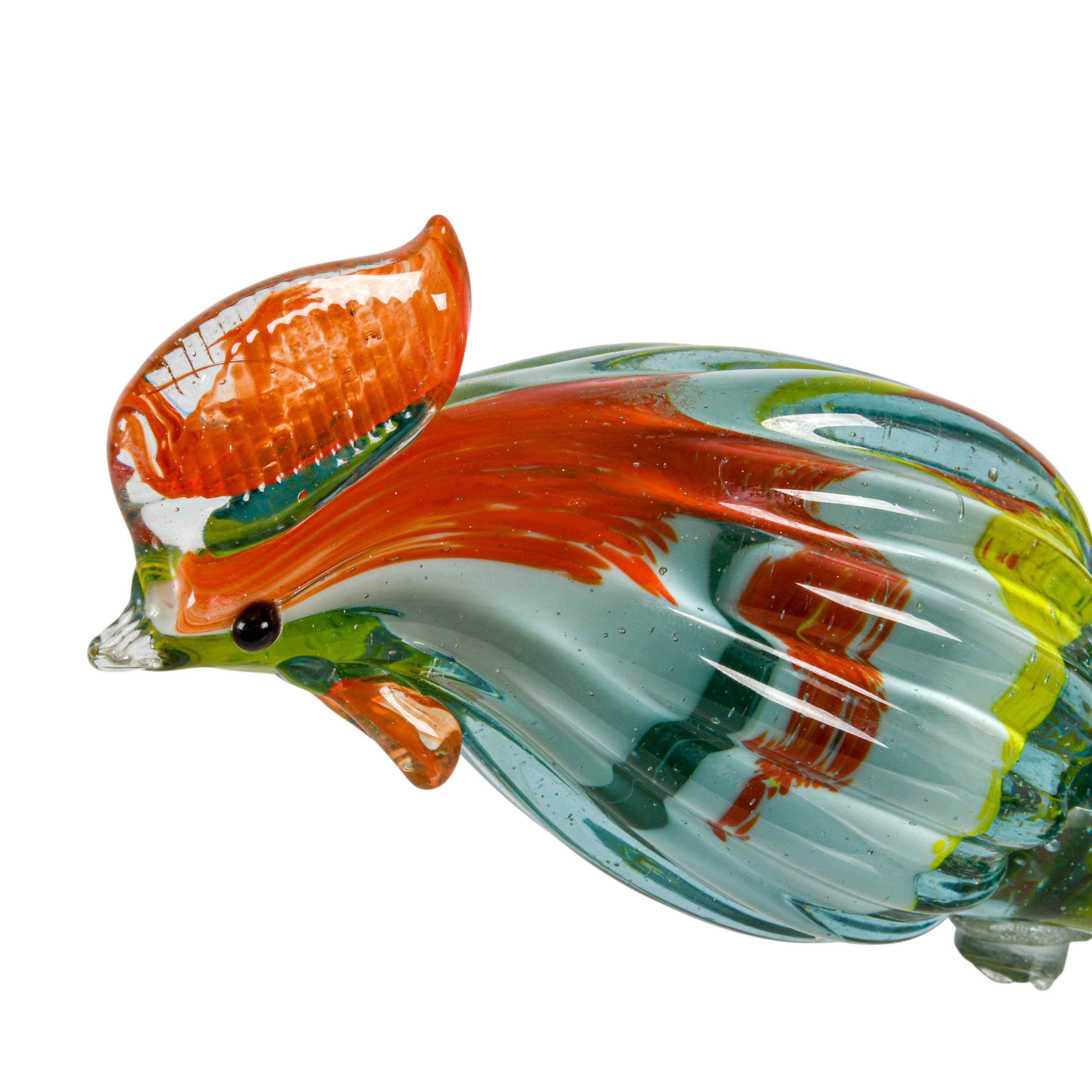Mid-Century Hand-Blown Murano Glass Rooster-2