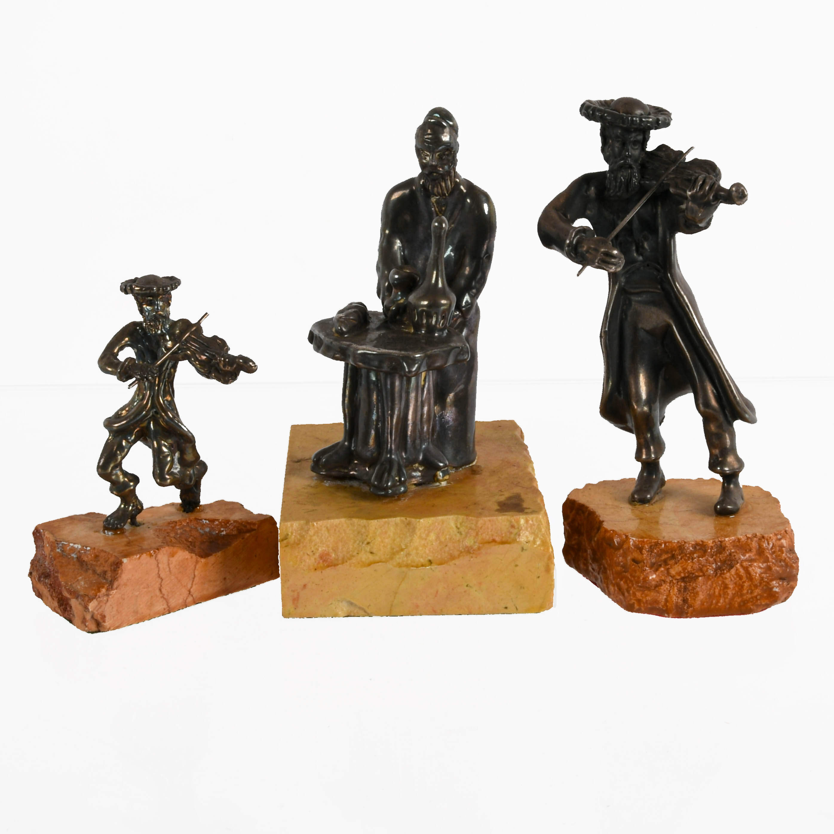 Three-Piece Set of Ben-Zion Sterling Rabbi and Fiddler on the Roof Figures-1