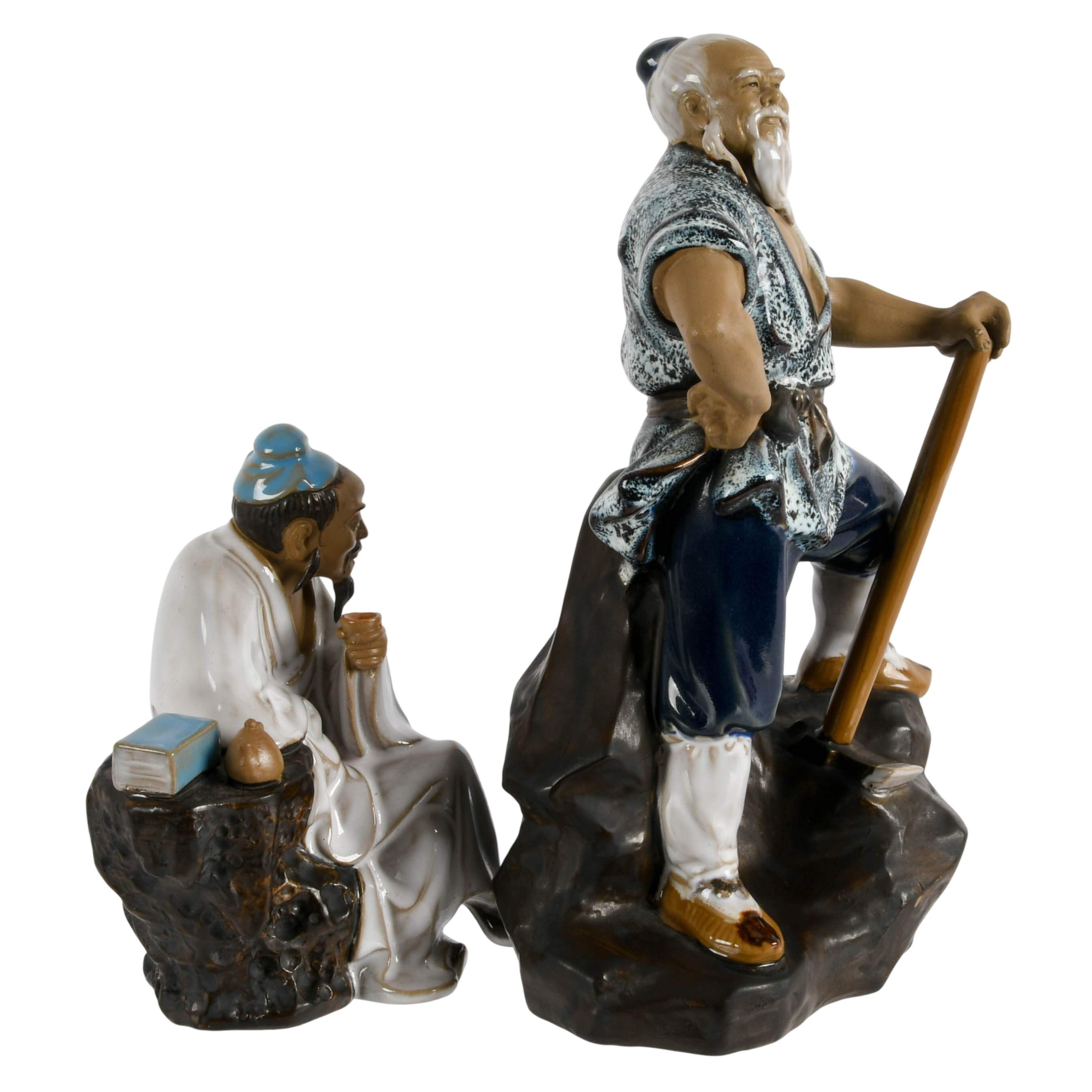 Group of Two Glazed Chinese Mudmen Figures-7
