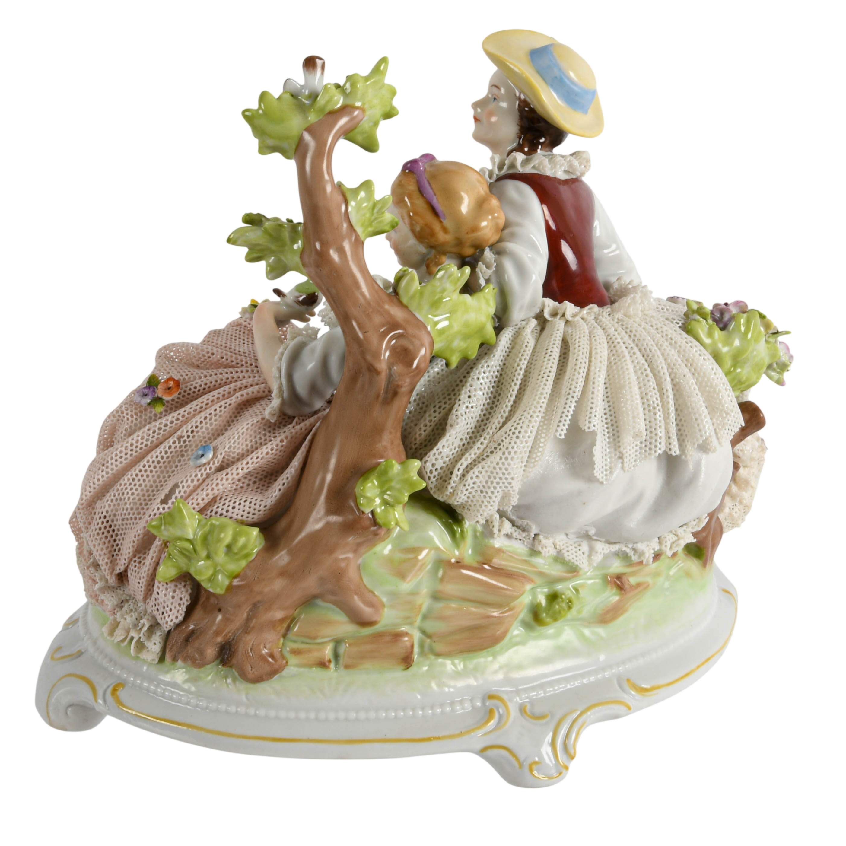 Antique Dresden Unterweissbach Pastoral Porcelain Ladies Figure-5
