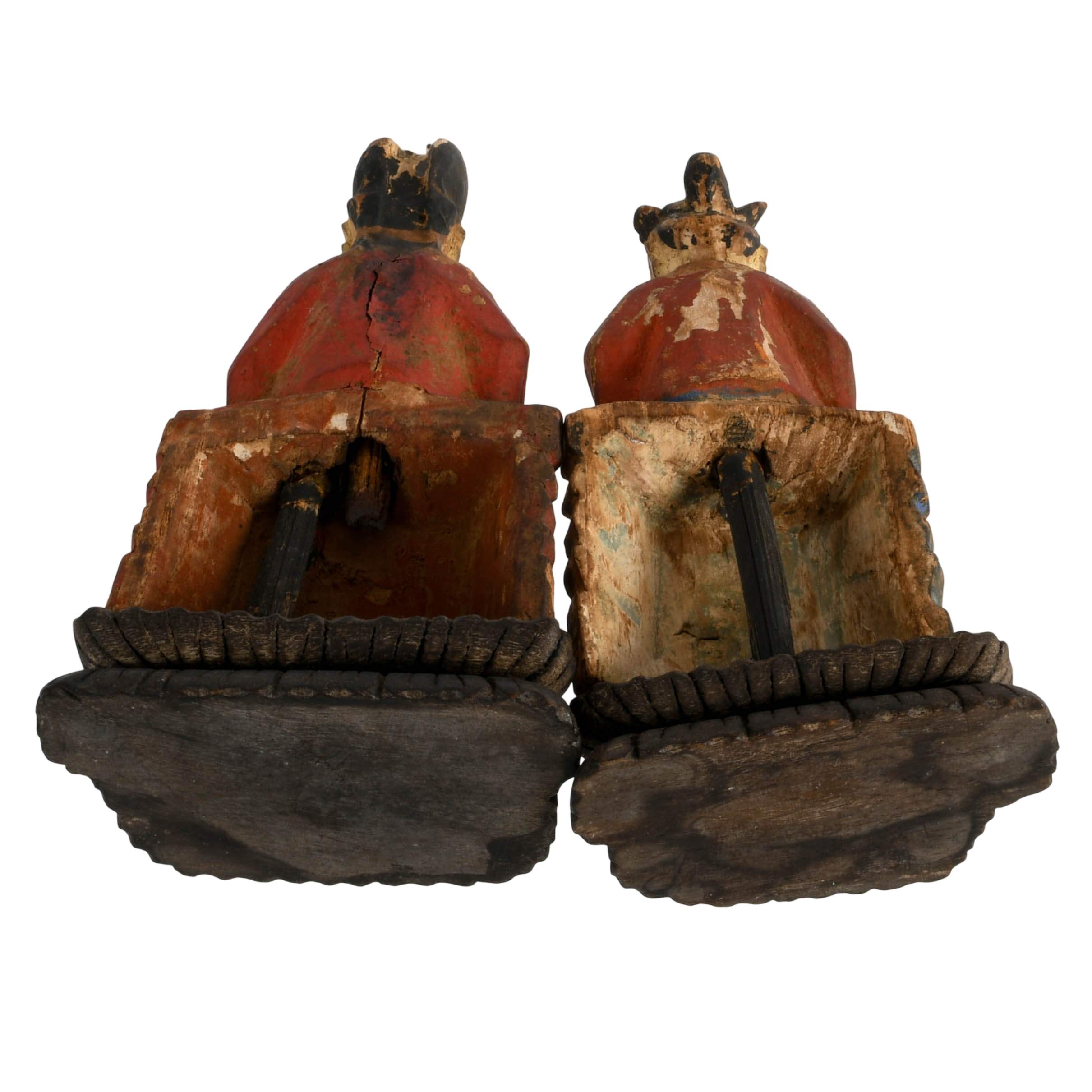 Pair of Antique Chinese Polychrome Carved Wood Altar Figures-9