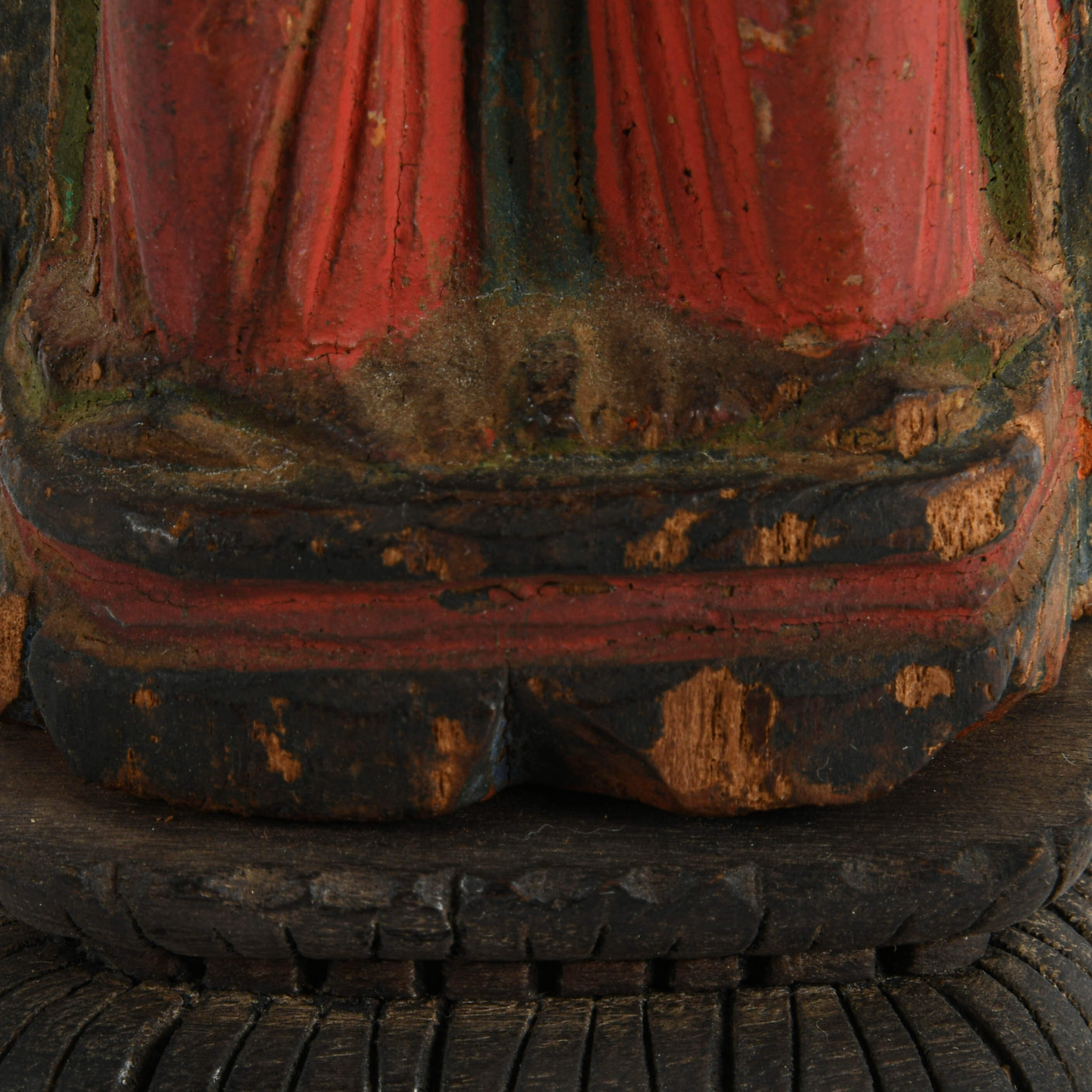Pair of Antique Chinese Polychrome Carved Wood Altar Figures-7