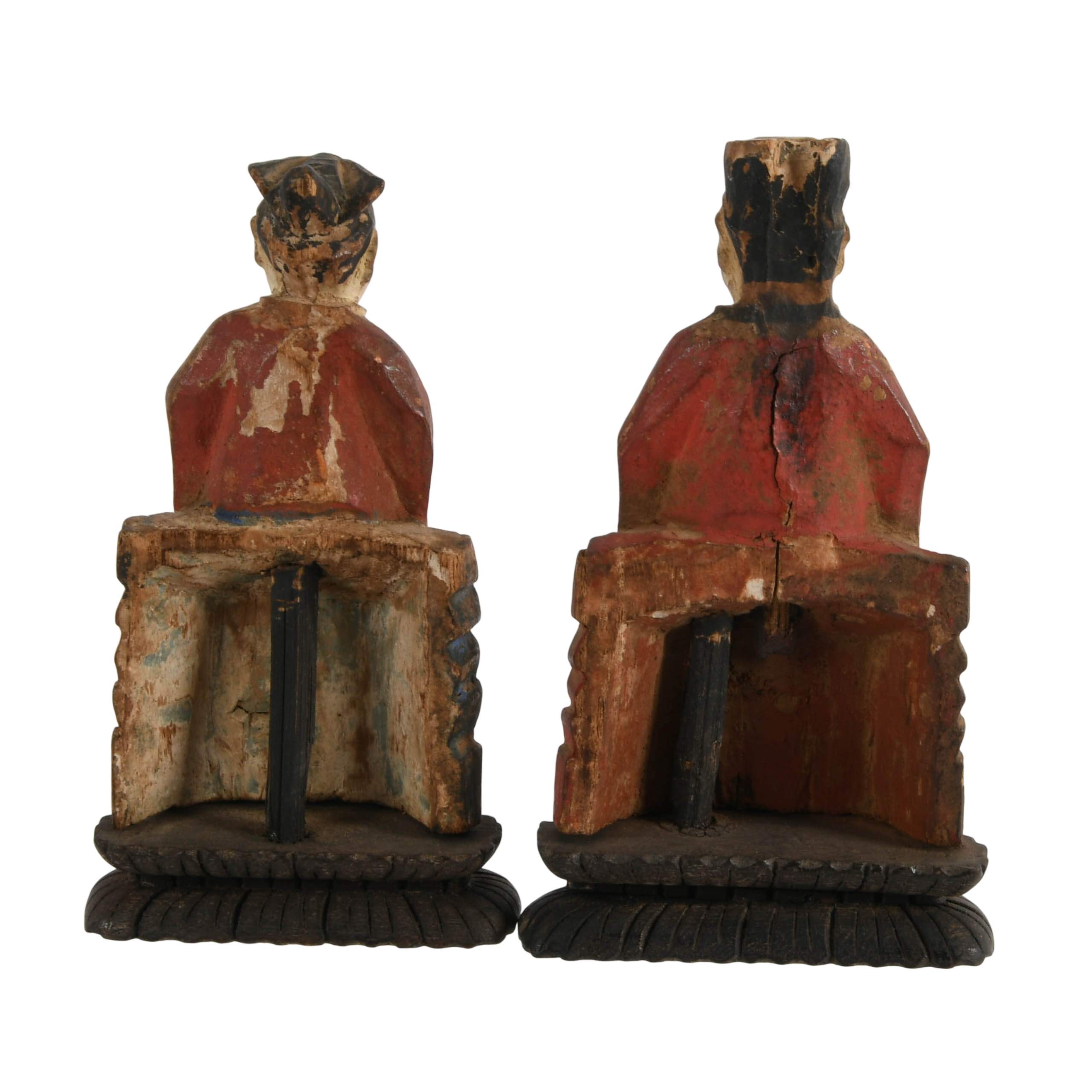 Pair of Antique Chinese Polychrome Carved Wood Altar Figures-3