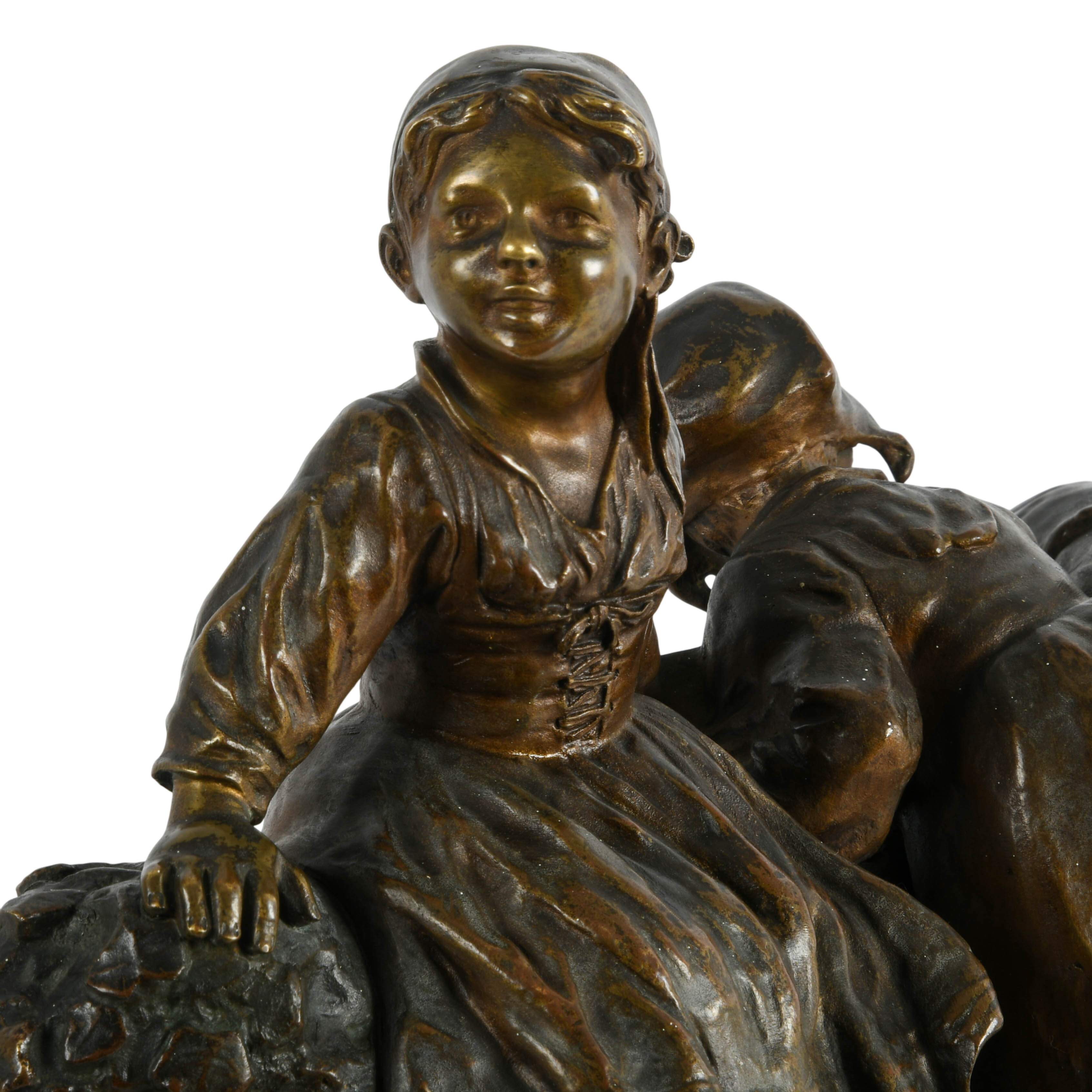 Signed Bronze Sculpture "Sur Les Ruines" After Joseph D'Aste-3