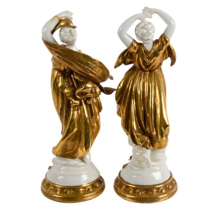 Antique Pair of Continental Porcelain Roman Maiden Figures-3