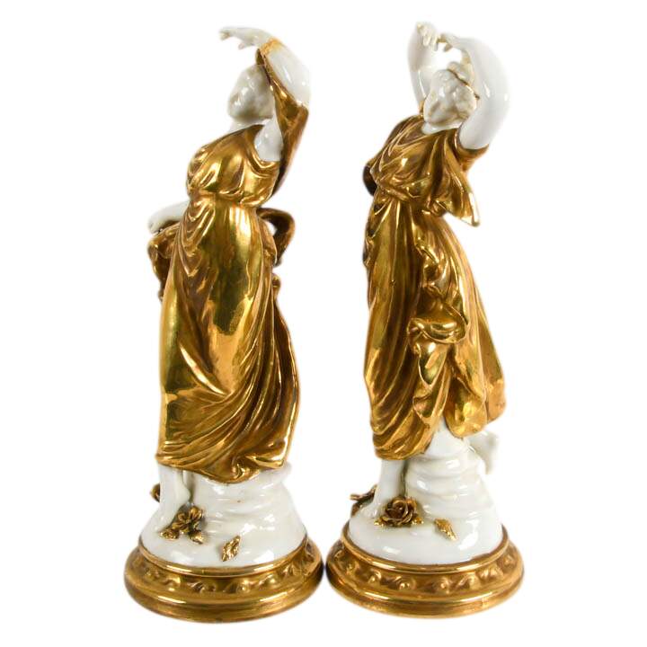 Antique Pair of Continental Porcelain Roman Maiden Figures-2