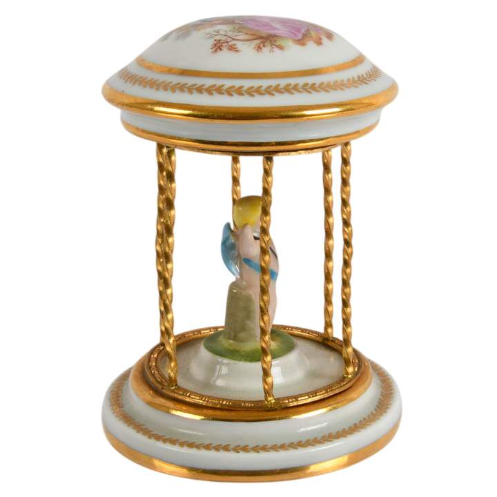 Limoges Porcelain Miniature "Cupid in Cage" Figure-5