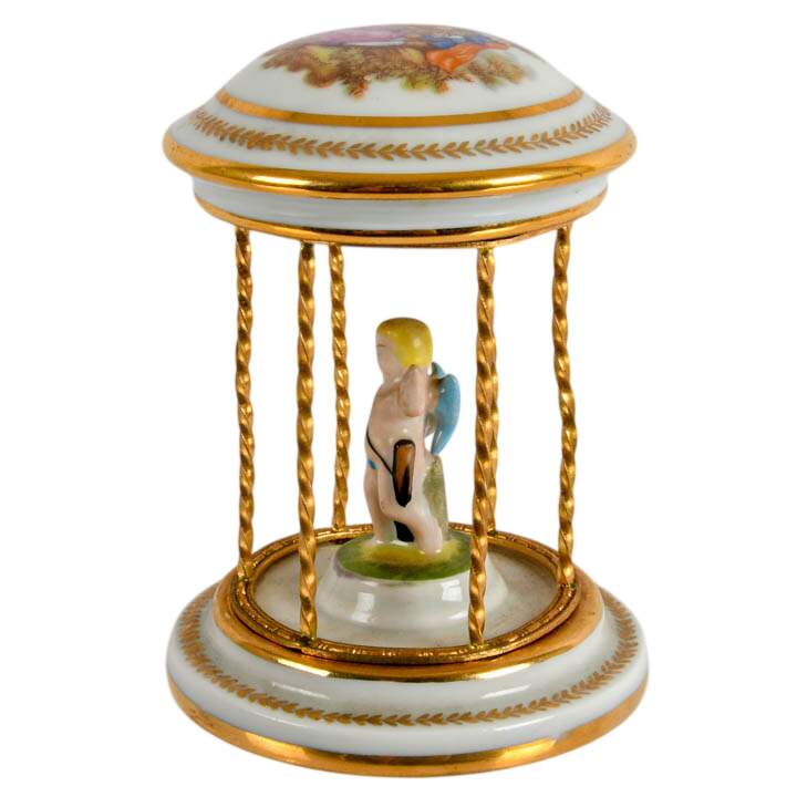 Limoges Porcelain Miniature "Cupid in Cage" Figure-3