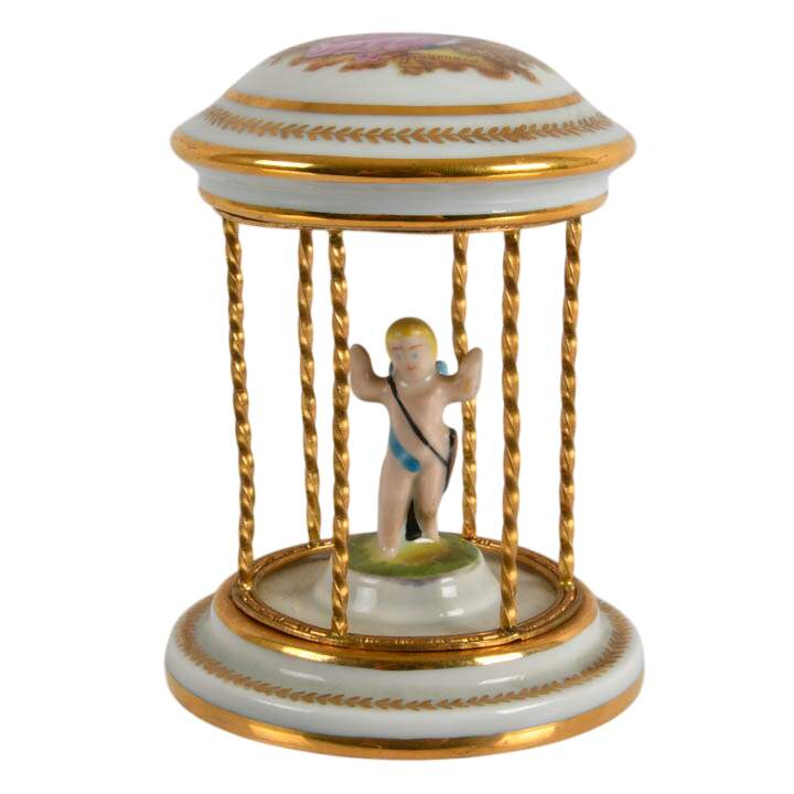 Limoges Porcelain Miniature "Cupid in Cage" Figure-1
