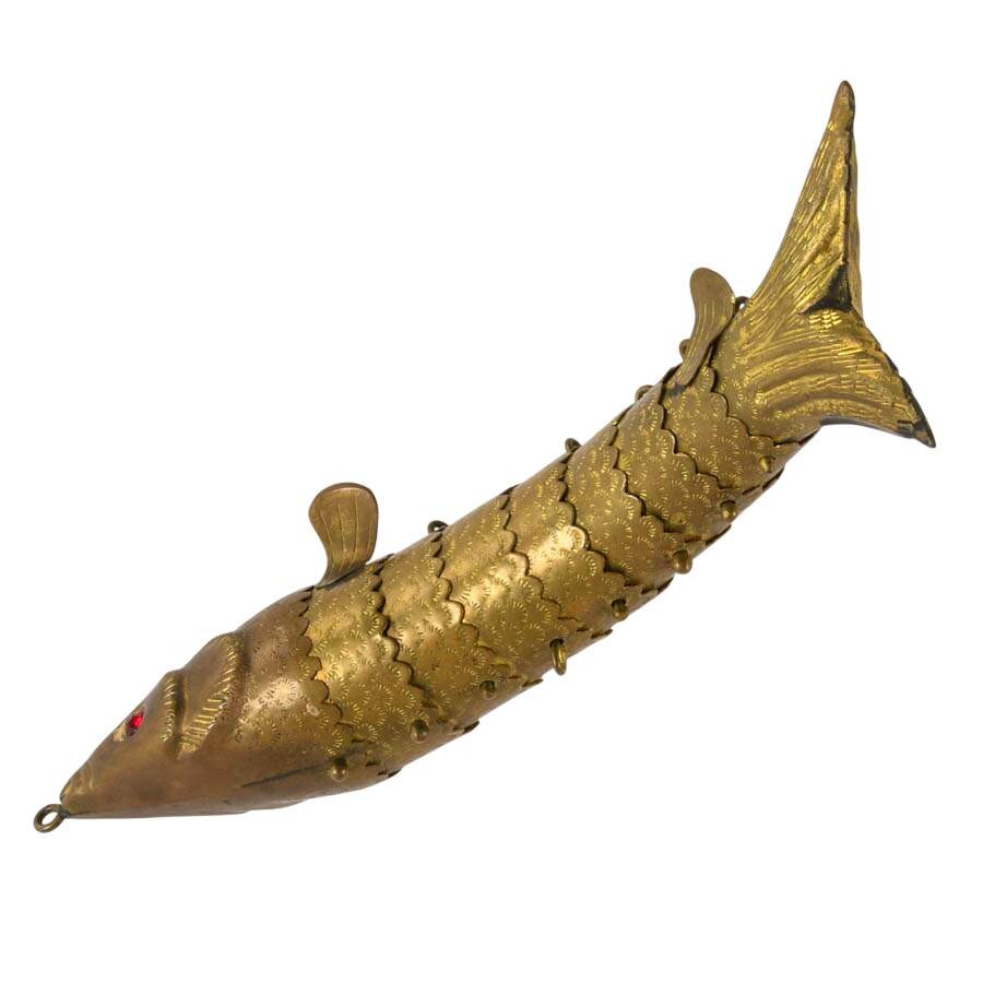 Antique Brass Articulated Fish Statue-4