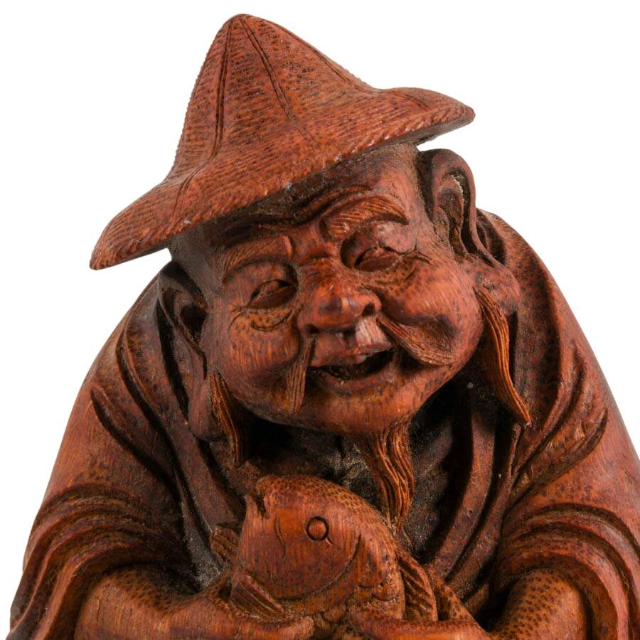 Antique Carved Bamboo Root East Asian Deity Figure-2