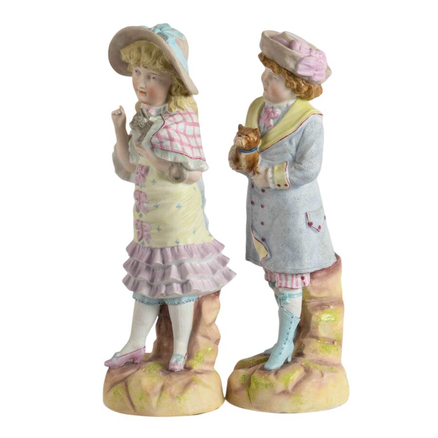 Antique Pair of Child and Companion German Bisque Figures-2