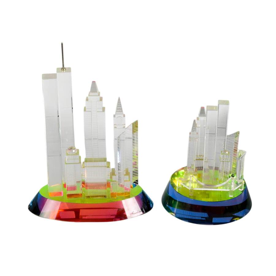 Pair of Fineline Crystal NYC Skyline Figures with Chromatic Bases-1