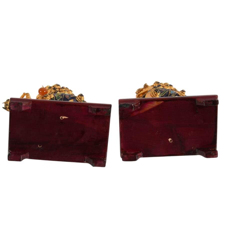 Pair of Cloisonné Copper Enamel Imperial Lions Figurines-11