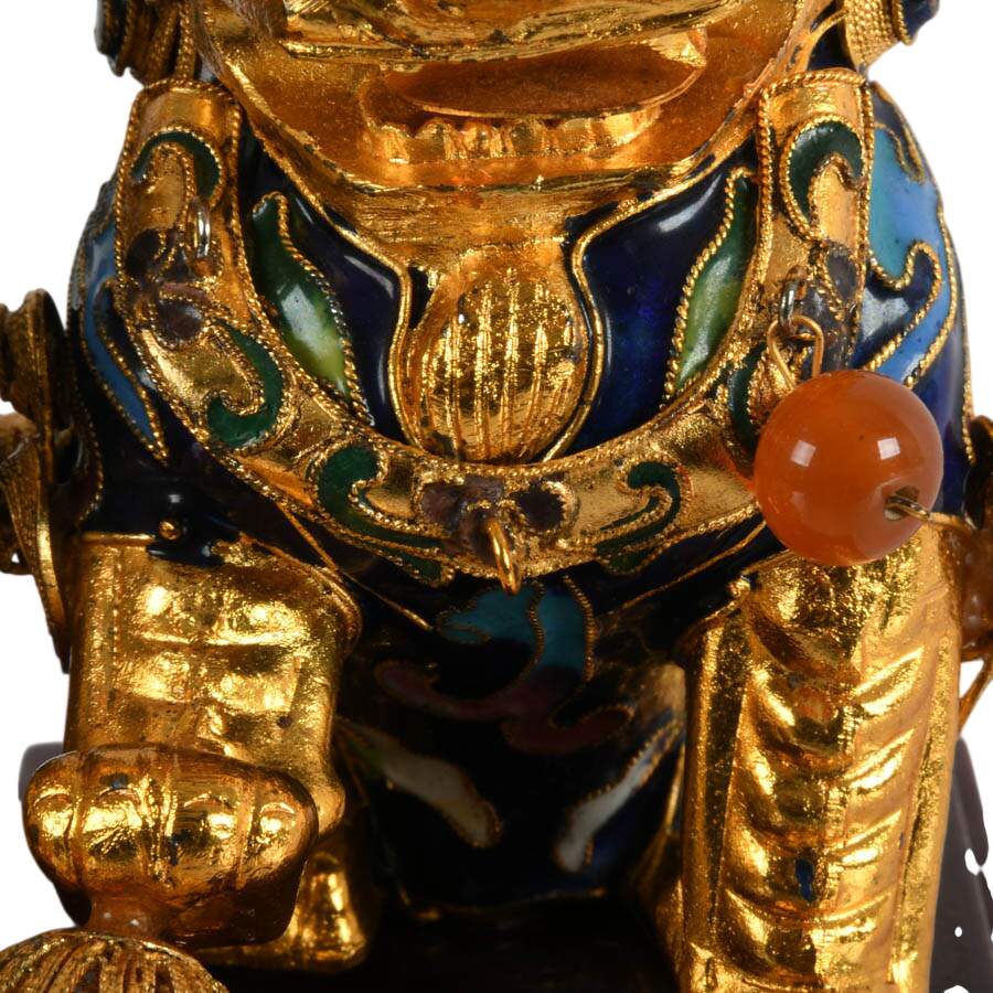 Pair of Cloisonné Copper Enamel Imperial Lions Figurines-10