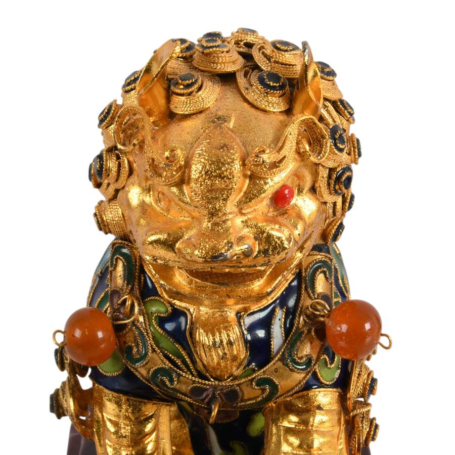 Pair of Cloisonné Copper Enamel Imperial Lions Figurines-7
