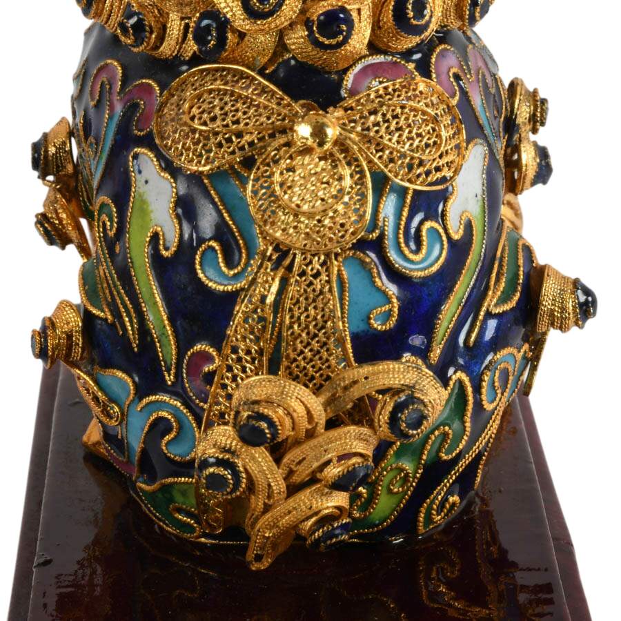 Pair of Cloisonné Copper Enamel Imperial Lions Figurines-5