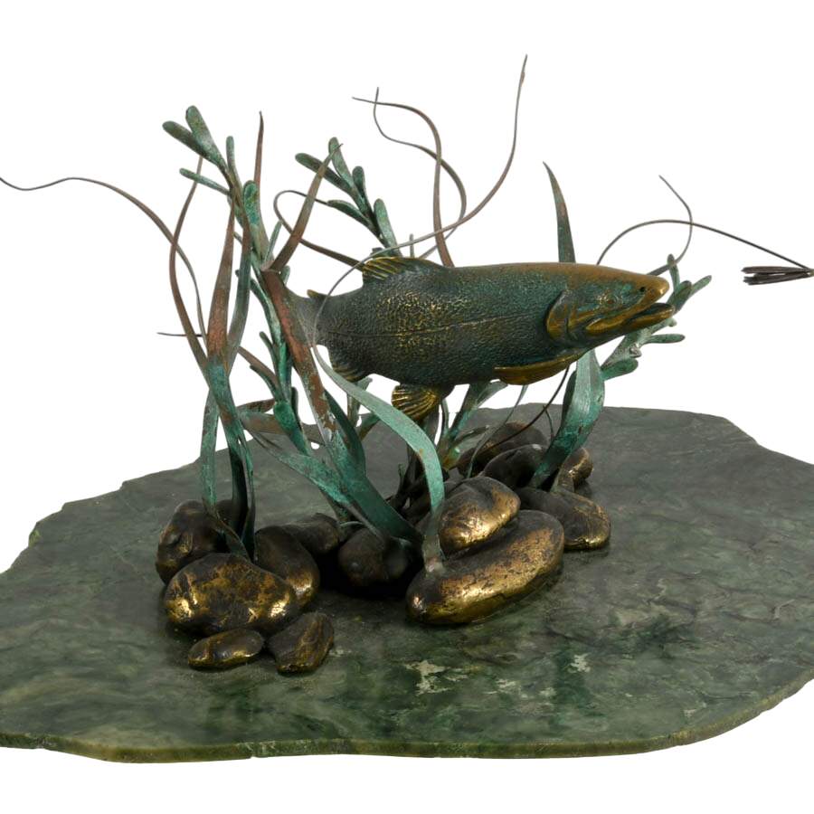 Limited-Edition Gregory Higgins Green Marble and Bronze Fish Sculpture-7