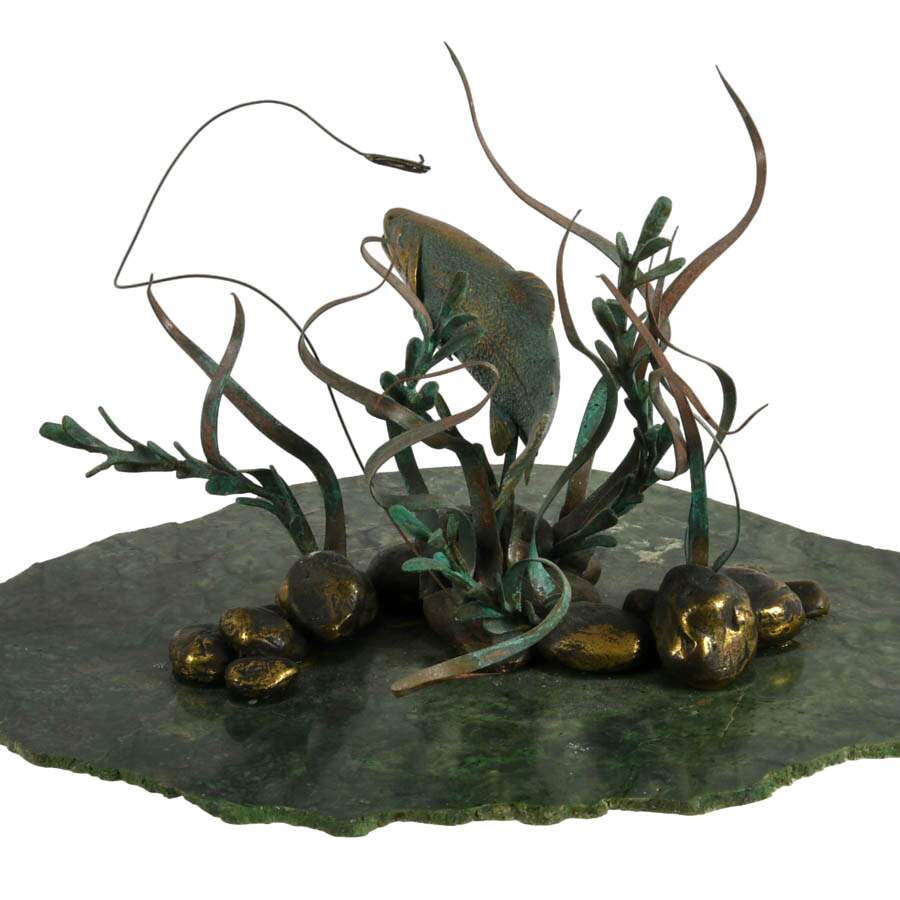Limited-Edition Gregory Higgins Green Marble and Bronze Fish Sculpture-5