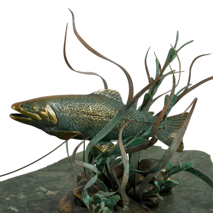 Limited-Edition Gregory Higgins Green Marble and Bronze Fish Sculpture-2