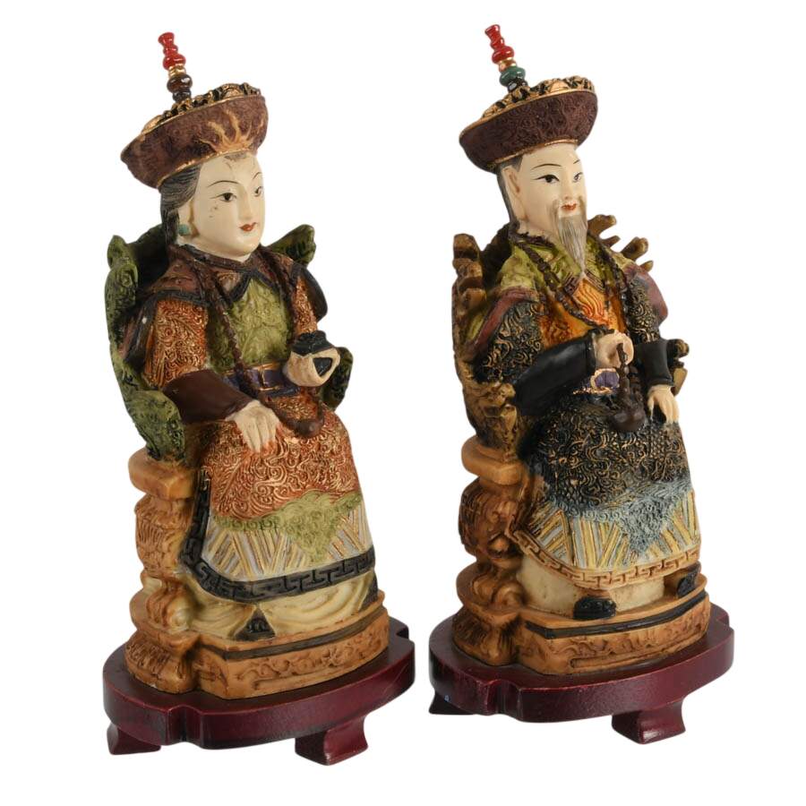 Pair of East Asian Emperor and Empress Resin Figures-5