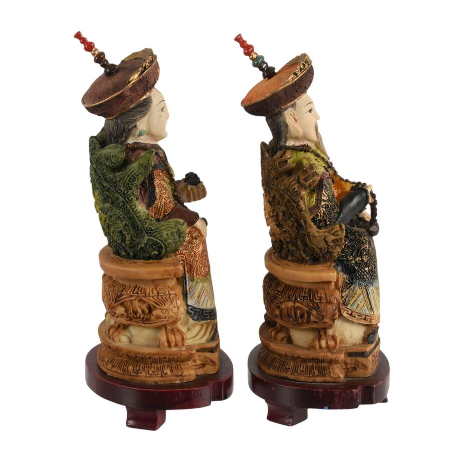 Pair of East Asian Emperor and Empress Resin Figures-4