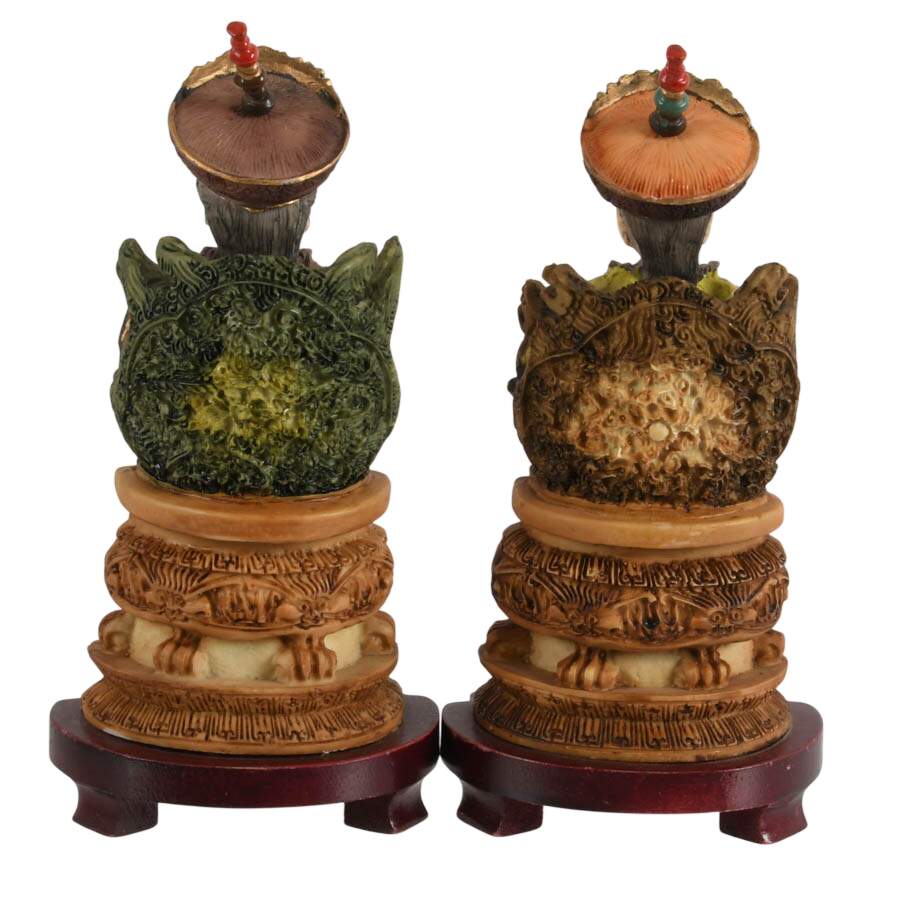 Pair of East Asian Emperor and Empress Resin Figures-3