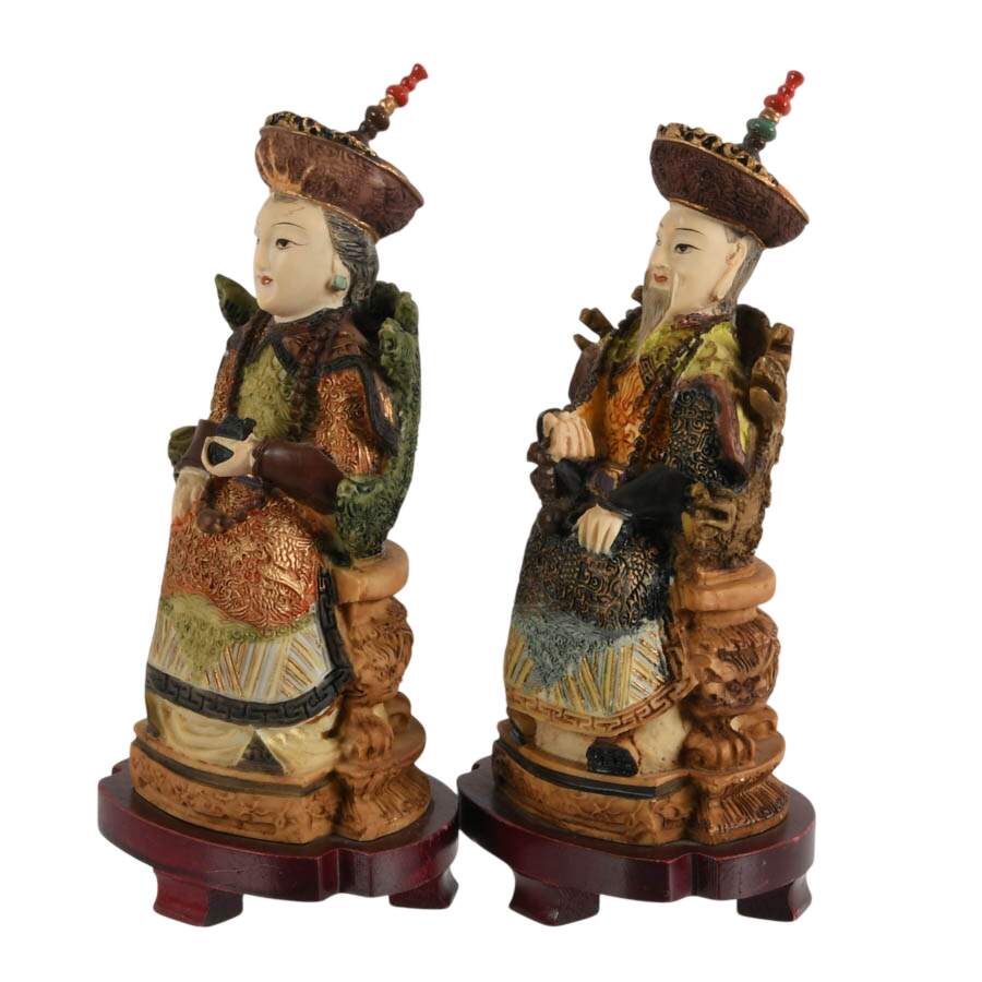 Pair of East Asian Emperor and Empress Resin Figures-2