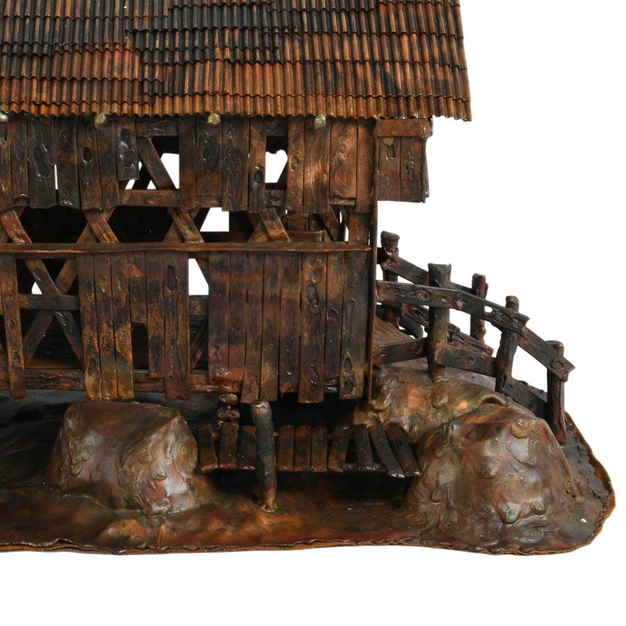 Signed Copper Covered Bridge Sculpture Attributed to Curtis Clawson-6