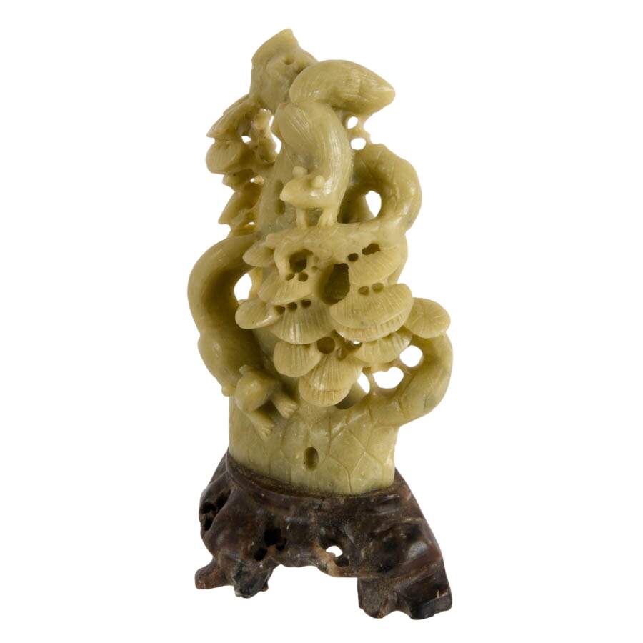 Squirrels at Play Chinese Carved Soapstone Sculpture on Base-4