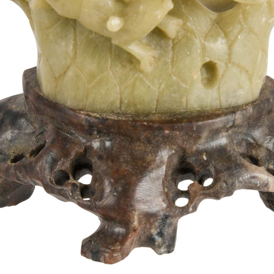 Squirrels at Play Chinese Carved Soapstone Sculpture on Base-3