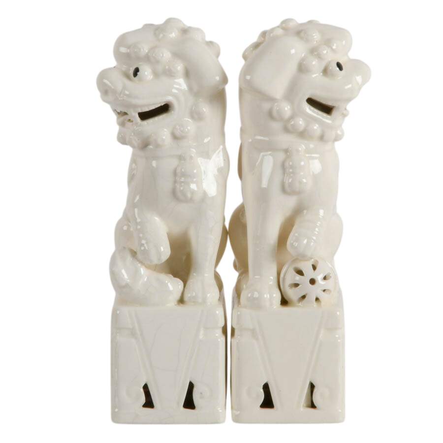 Pair of Chinese White Ceramic Imperial Lions-2